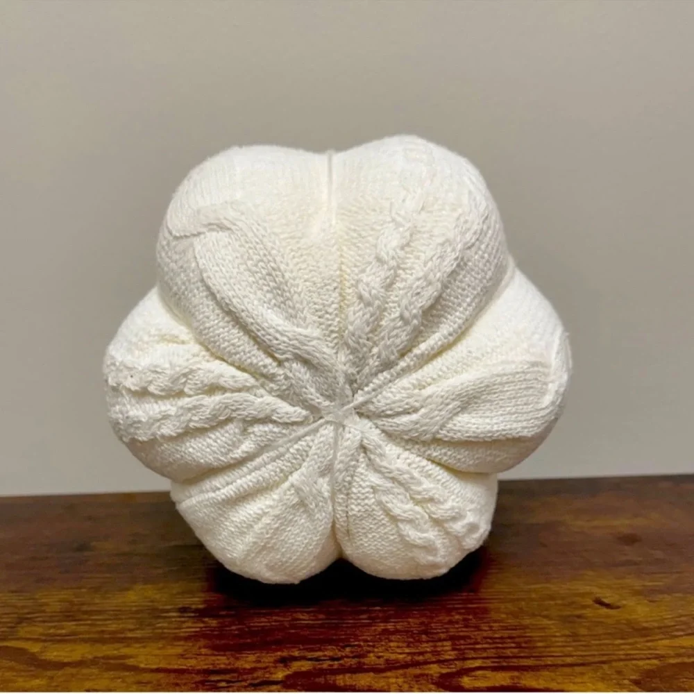 New! White Knit Cable Pumpkin Gorgeous Fall or Thanksgiving Decor